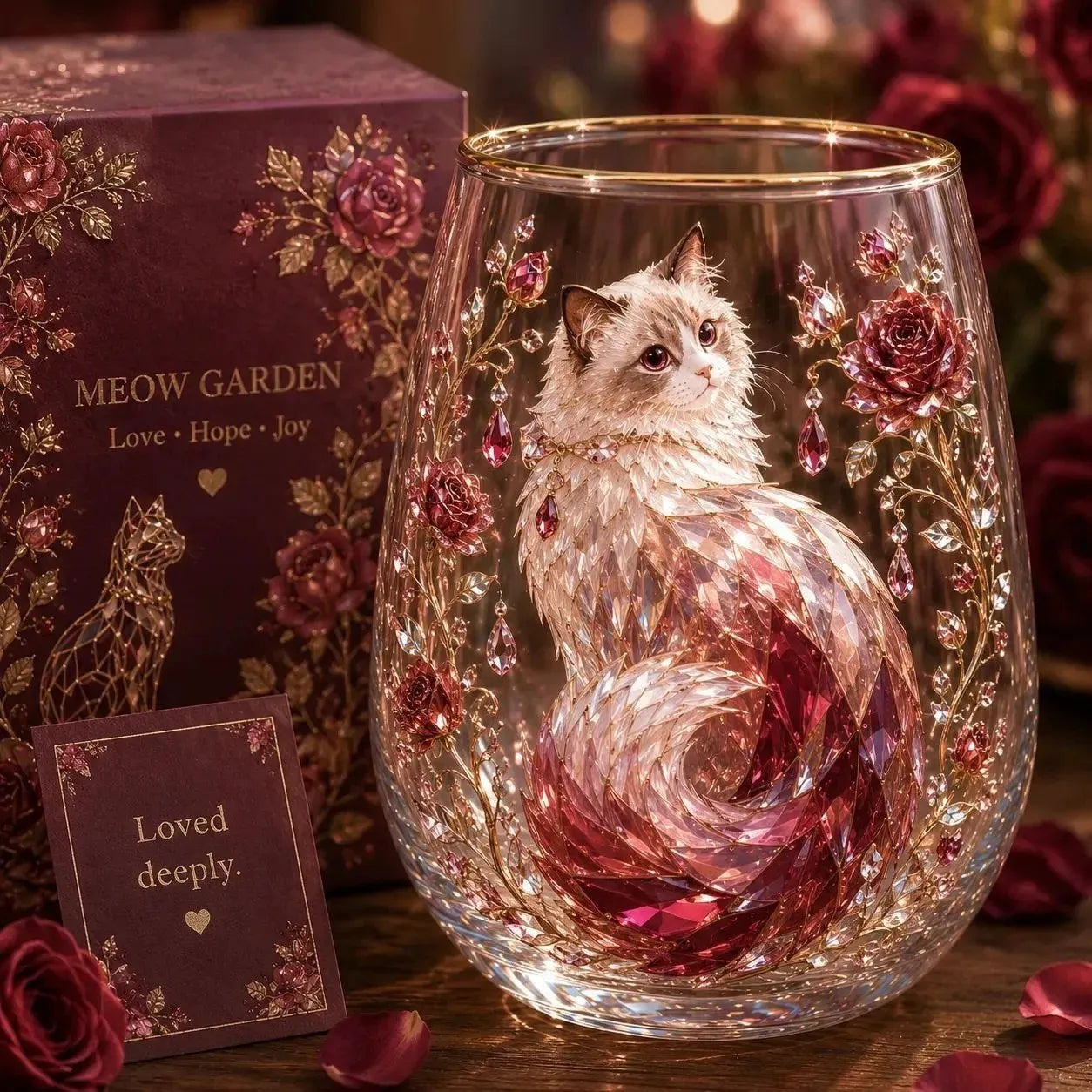 🐱MEOW GARDEN Crystal Texture Glass Cat Tumbler✨