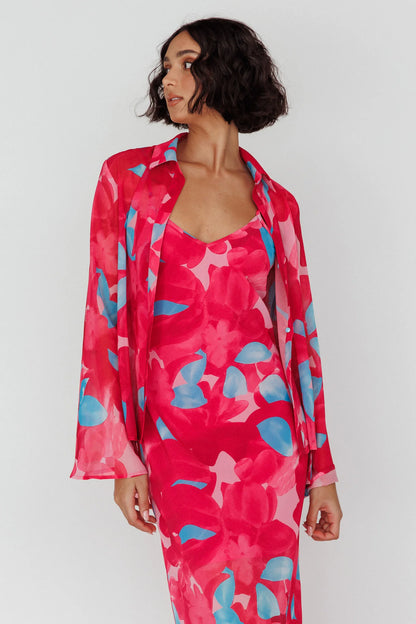 Stasi Flared Cuff Long Sleeve Shirt Floral Pink