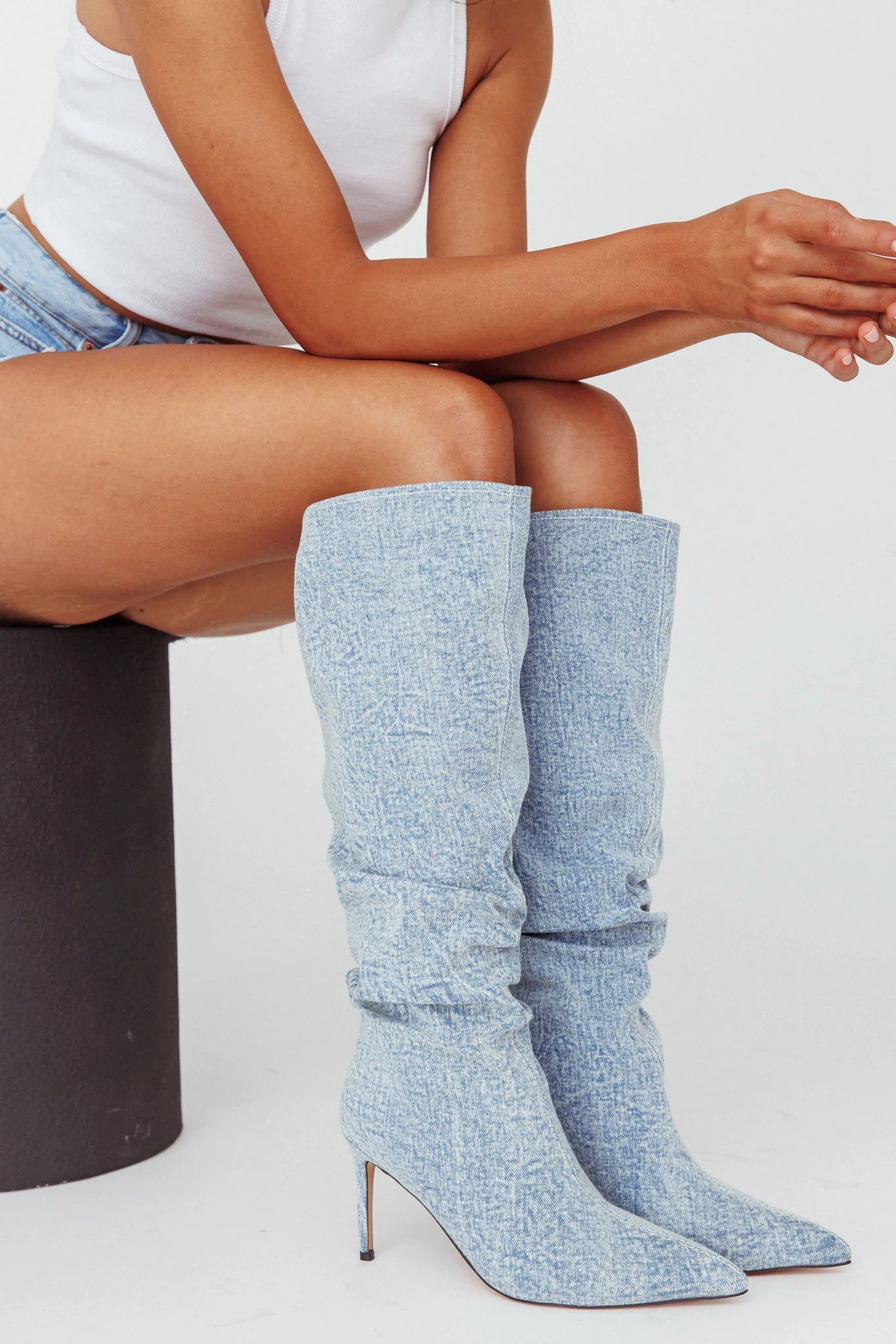 AZALEA WANG Pentagon-Denim Stiletto Boot