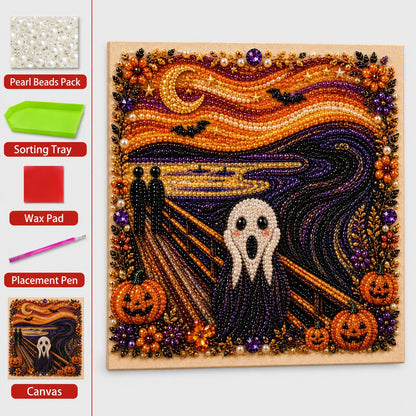 Premium 3D Pearl Halloween Wall Art Kit | Luxury Flocked Canvas with Scratch-Resistant Non-Fading Pearl Beads DIY Spooky Decor – Buy 2 Free Shipping