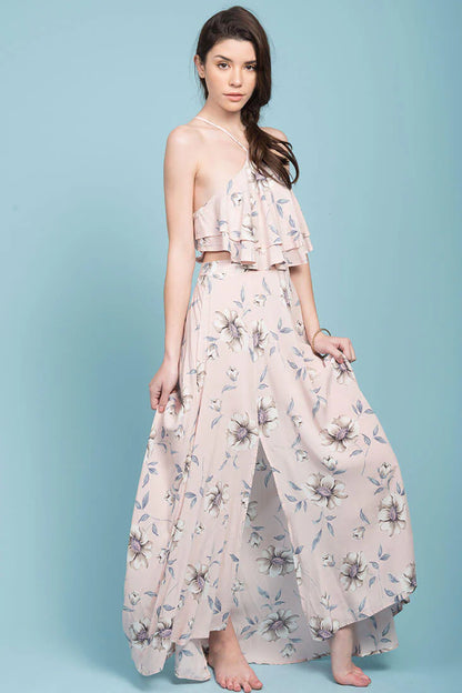 Sunday cutout Maxi Beach Dress Pink Floral