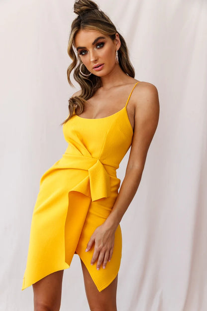 Tesla Cami Strap Sculpted Fabric Dress Yellow