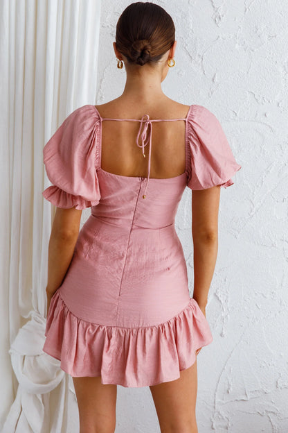 Light Catcher Sweetheart Neckline Frill Dress Blush