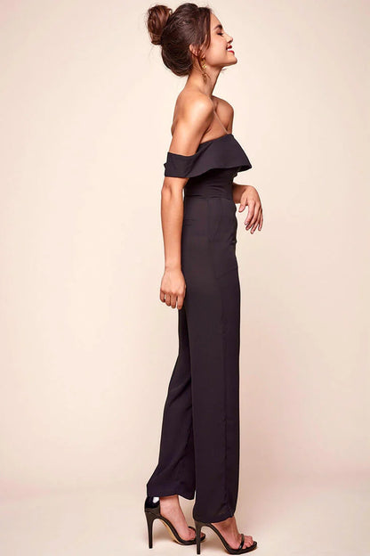 Sarah Summer Nights Ruffle Top Jumpsuit Black