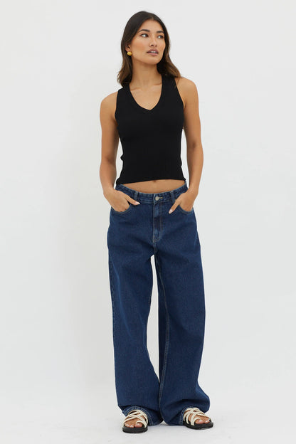 D'Lila V-Neck Ribbed Knit Top Black
