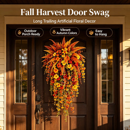 🍂Artificial Fall Harvest Hanging Basket – Autumn Porch & Door Decoration