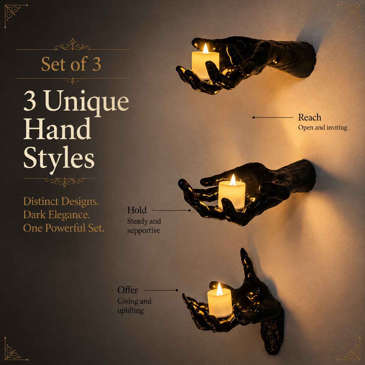 🖤 Wall Mounted Creepy Reaching Hands - Life-Sized Gothic Candle Holders