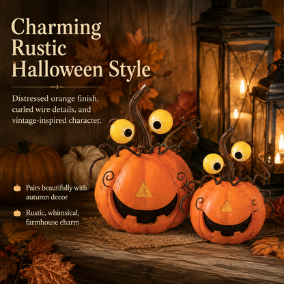 Set of 2 Lighted Pumpkin Spider Decorations