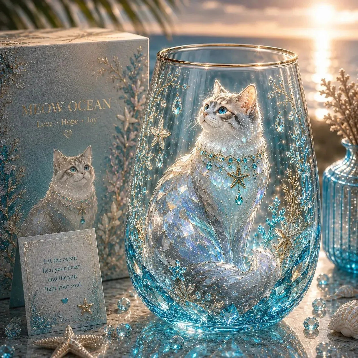 🐱MEOW GARDEN Crystal Texture Glass Cat Tumbler✨