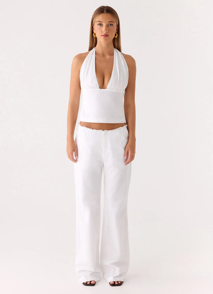 Josephina Linen Halter Top - White