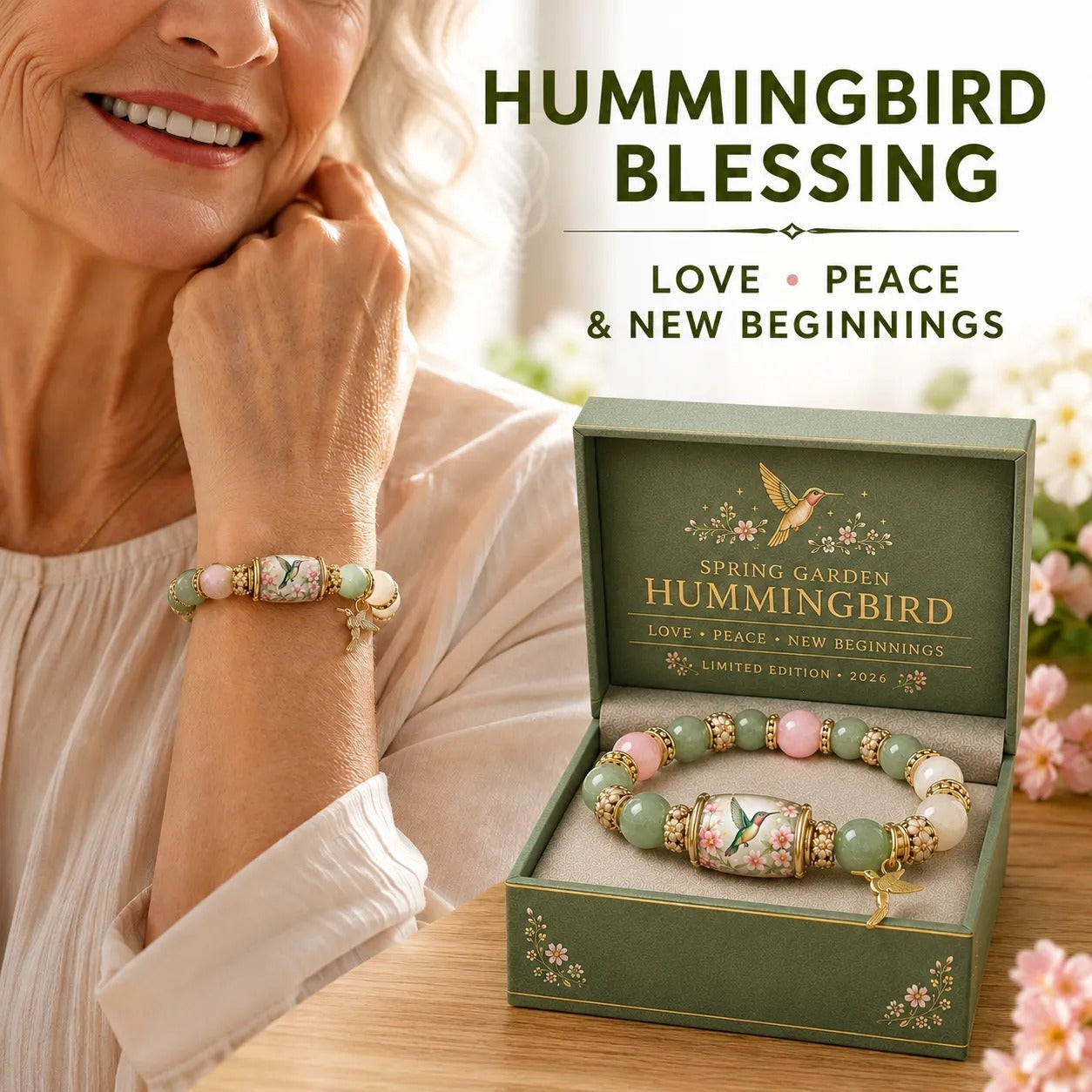 🔥 Last Day 49% OFF – 💜Hummingbird Garden Faith Bracelet 🌸