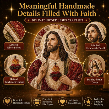 ✝️🧵 Premium Handmade Patchwork Jesus DIY Kit | High-Quality Layered Fabric with Stitched Details DIY Handmade Devotional Decor 🕊️✨