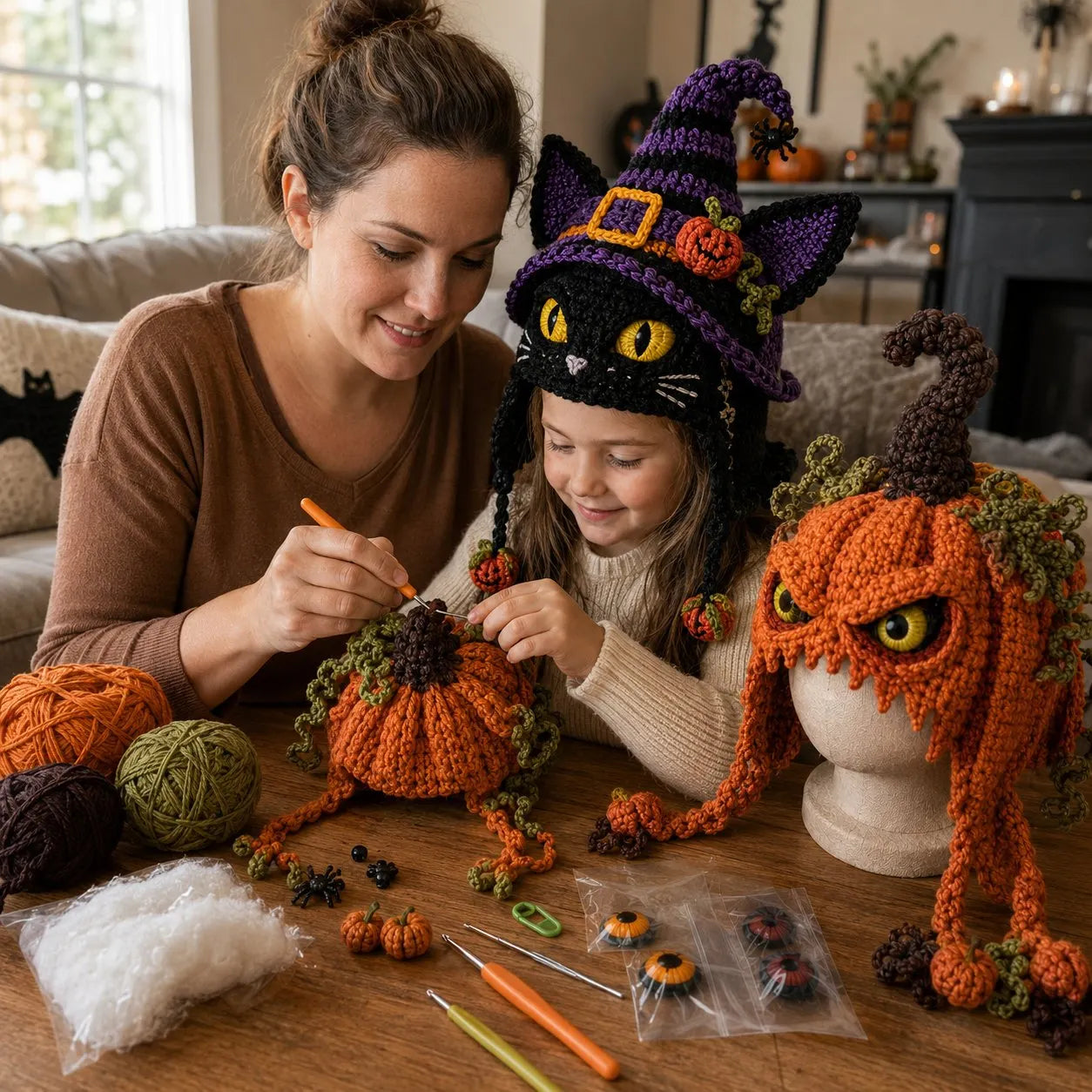 🔥 LAST DAY 49% OFF – 🎃 Halloween Monster Hood DIY Crochet Kit | Premium Soft Yarn Materials with Step-by-Step Guide DIY Handmade Wearable Character Hood 🧶🎭✨