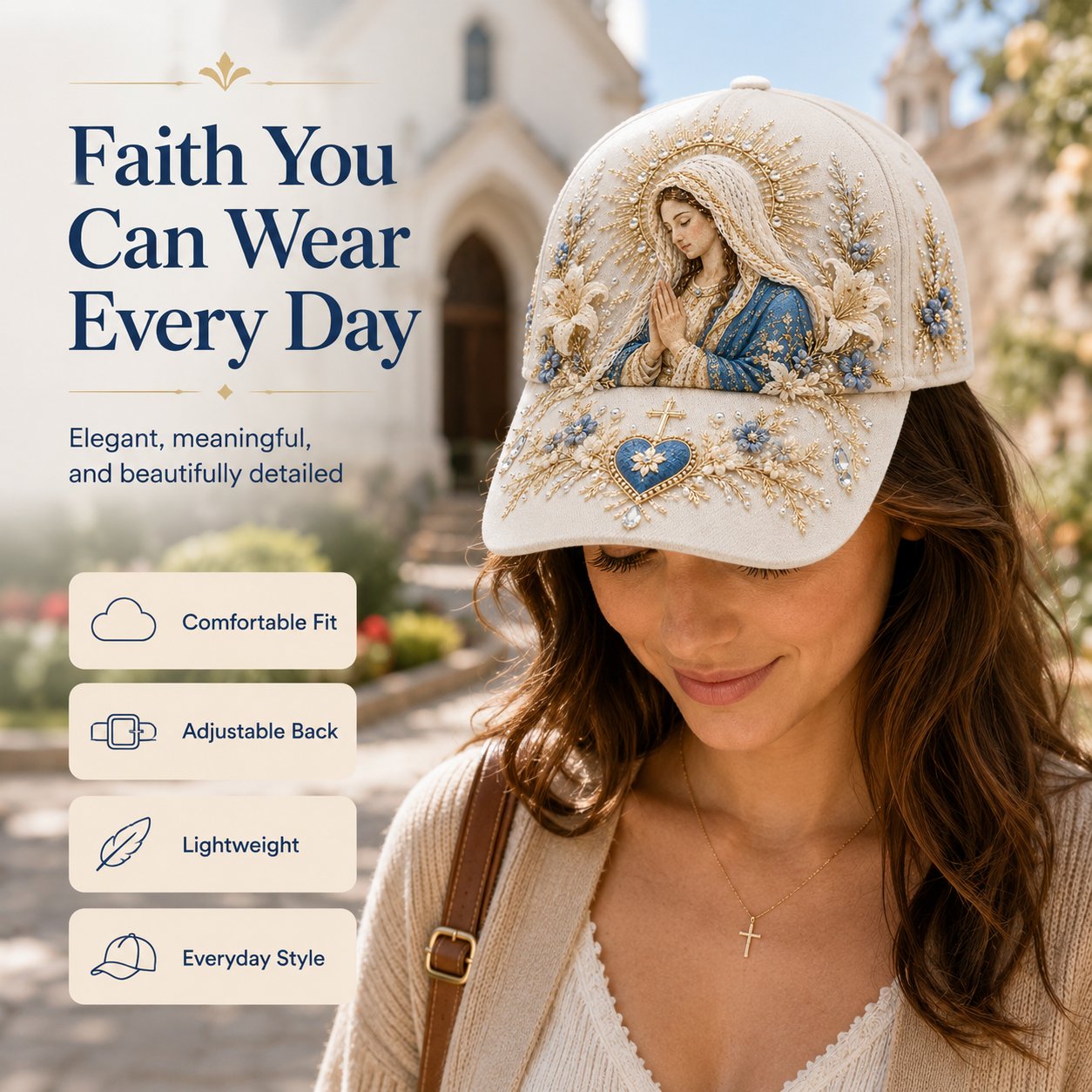 ❤️Sacred Faith Embroidered Baseball Cap | 3D Raised Christian Design, Unisex Comfortable Adjustable Hat for Church, Outdoor Walks & Daily Wear ✝️✨