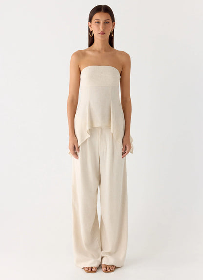 Rossi Hanky Hem Linen Top - Oatmeal