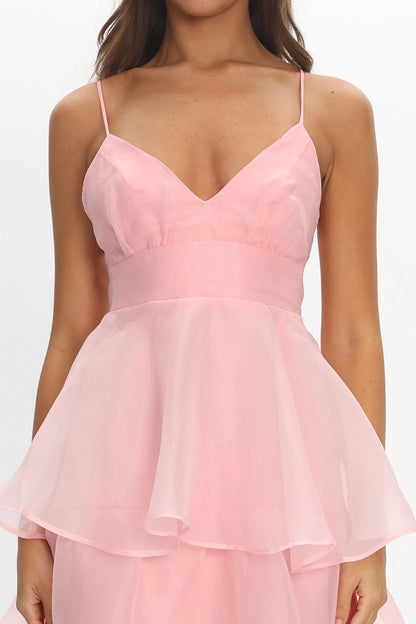 Made For You Tiered Ruffle Midi Dress Pink