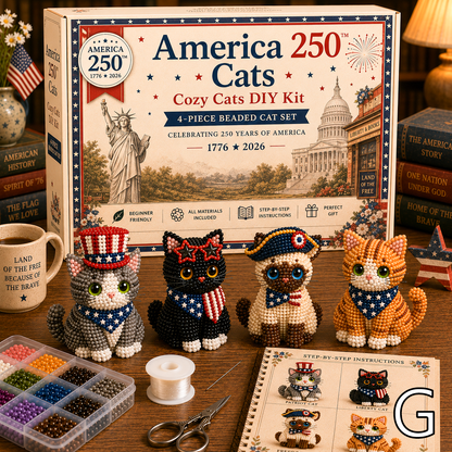 3D Beaded Cat DIY Kit – Adorable 4-Piece Handmade Cat Craft Set