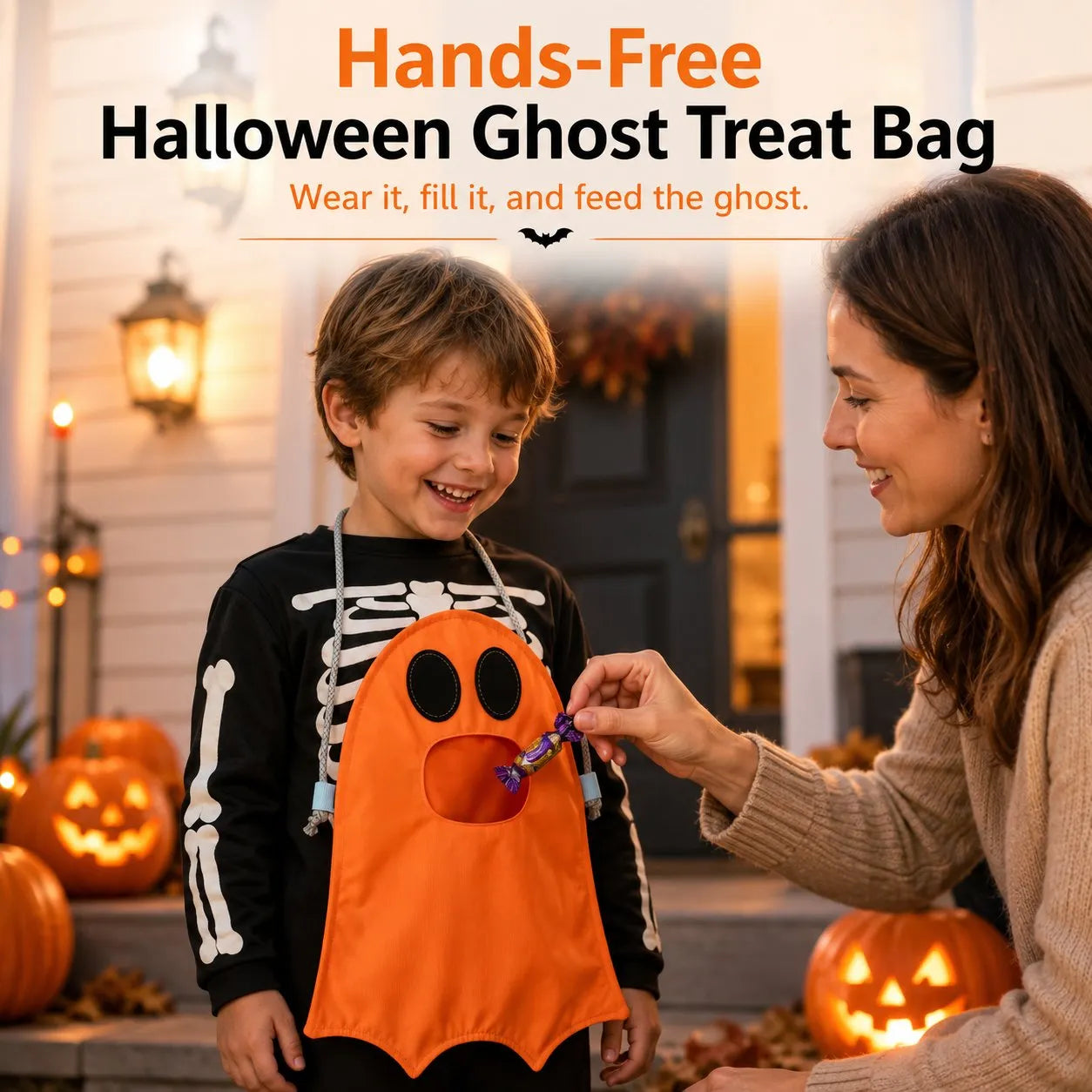 👻 Hands-Free “Feed the Ghost” Halloween Treat Bag for Kids  🎃🍬