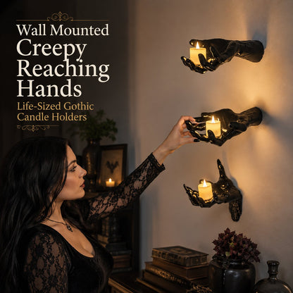 🖤 Wall Mounted Creepy Reaching Hands - Life-Sized Gothic Candle Holders