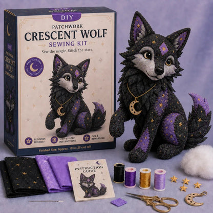 🐱Mystic Patchwork Animal Sewing Kit – DIY Plush Craft Kit with Starry Fabric, Moon Charm