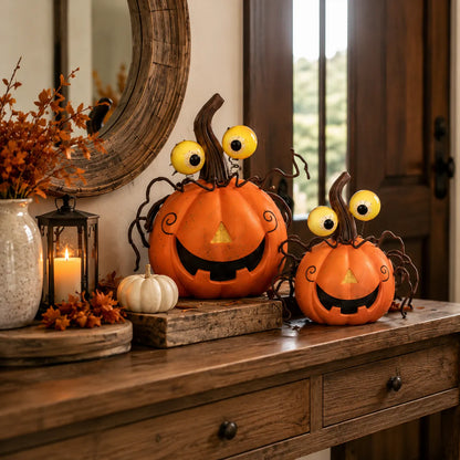 Set of 2 Lighted Pumpkin Spider Decorations