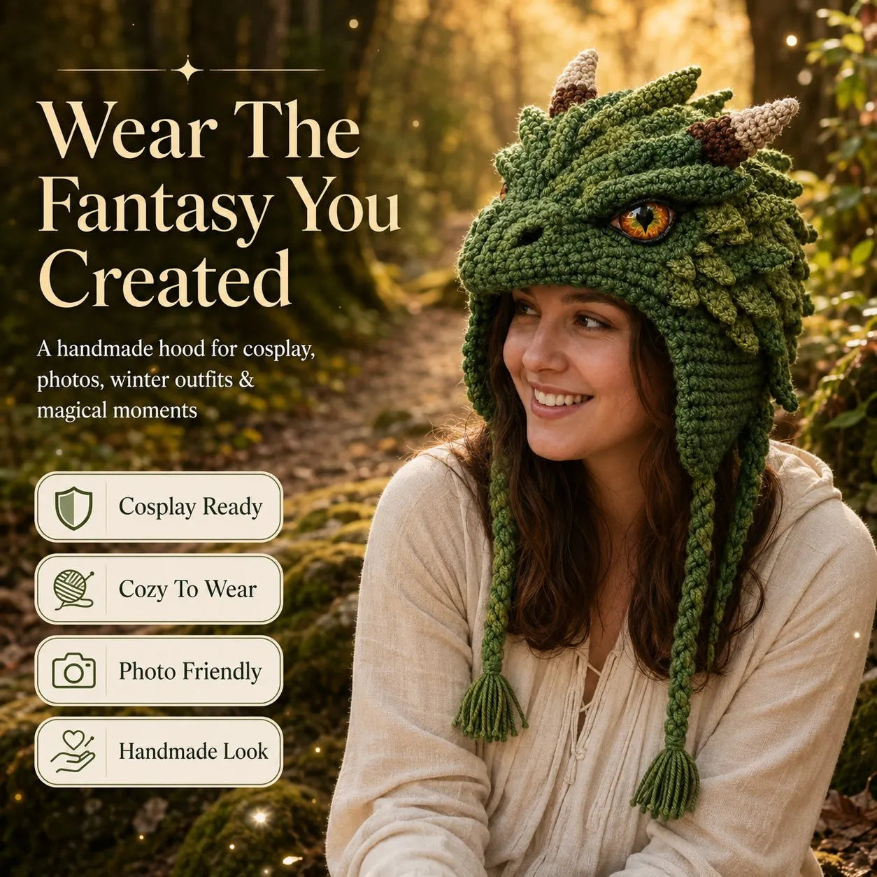 🧵Fantasy Hood Hat DIY Crochet Kit – Create Your Own Magical Wearable Character Hat