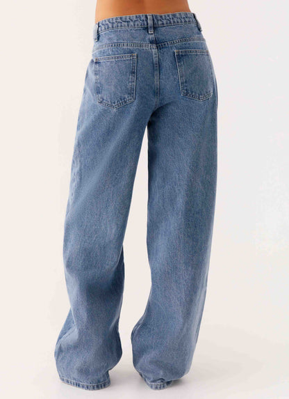 Keanna Low Rise Denim Jeans - Blue Denim