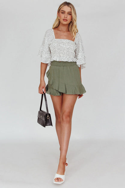Boardwalk Bell Sleeve Crop Top Spotty White