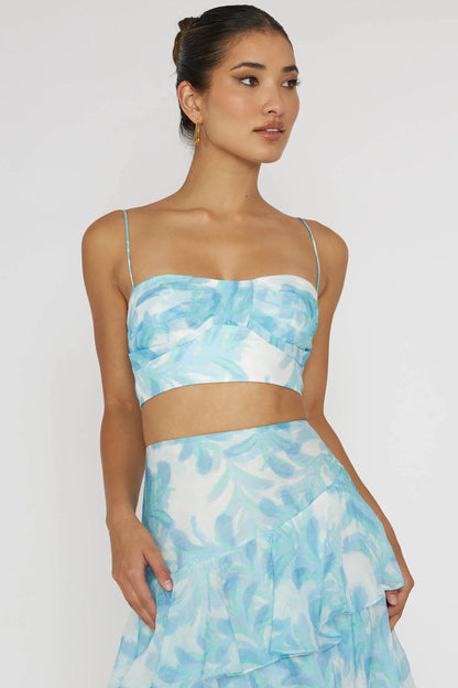 Veda Pleat Crop Top Floral Blue
