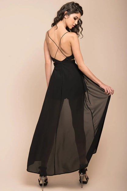 Trista cutout Maxi Romper Black