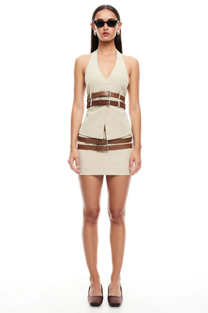 LIONESS Ethereal Buckle Skirt Beige