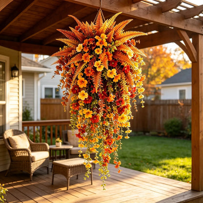 🍂ARTIFICIAL FALL HARVEST HANGING BASKET - AUTUMN PORCH & DOOR DECORATION