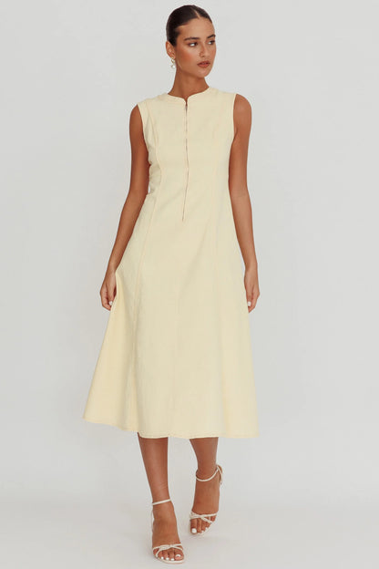 Passionate Flame Sleeveless A-line Midi Dress Beige
