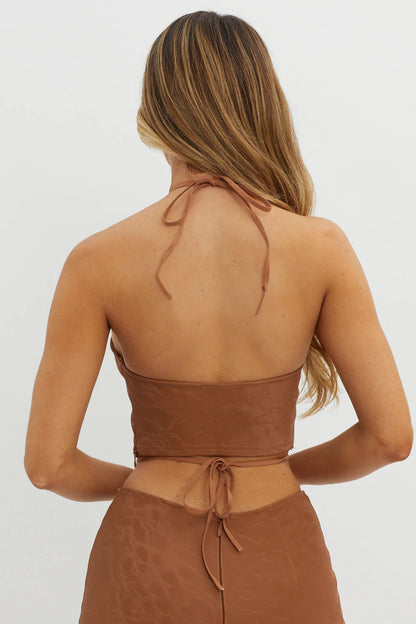 She's A Gemini Halter Crop Top Mud