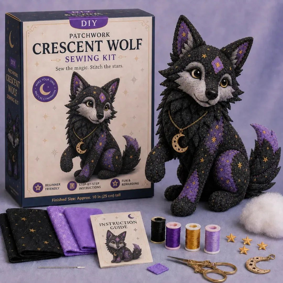 🐱Mystic Patchwork Animal Sewing Kit – DIY Plush Craft Kit with Starry Fabric, Moon Charm