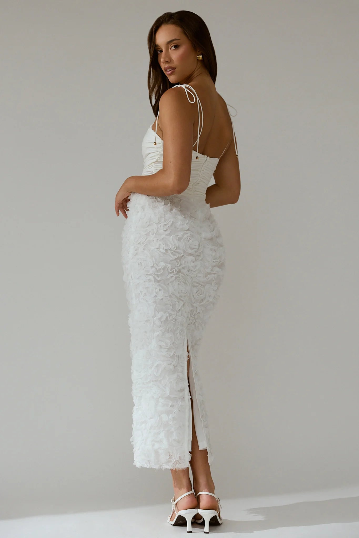 Love & Honor Textured Floral Maxi Dress White
