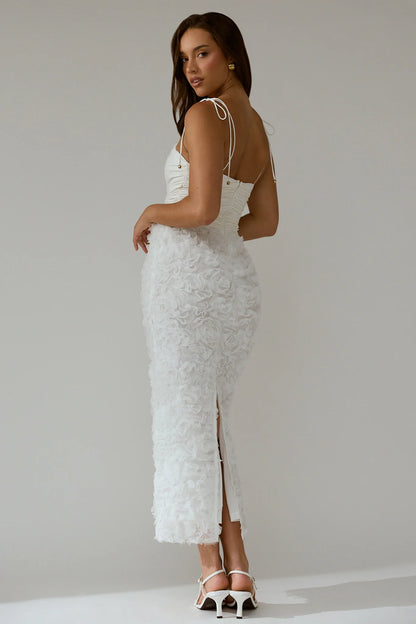Love & Honor Textured Floral Maxi Dress White