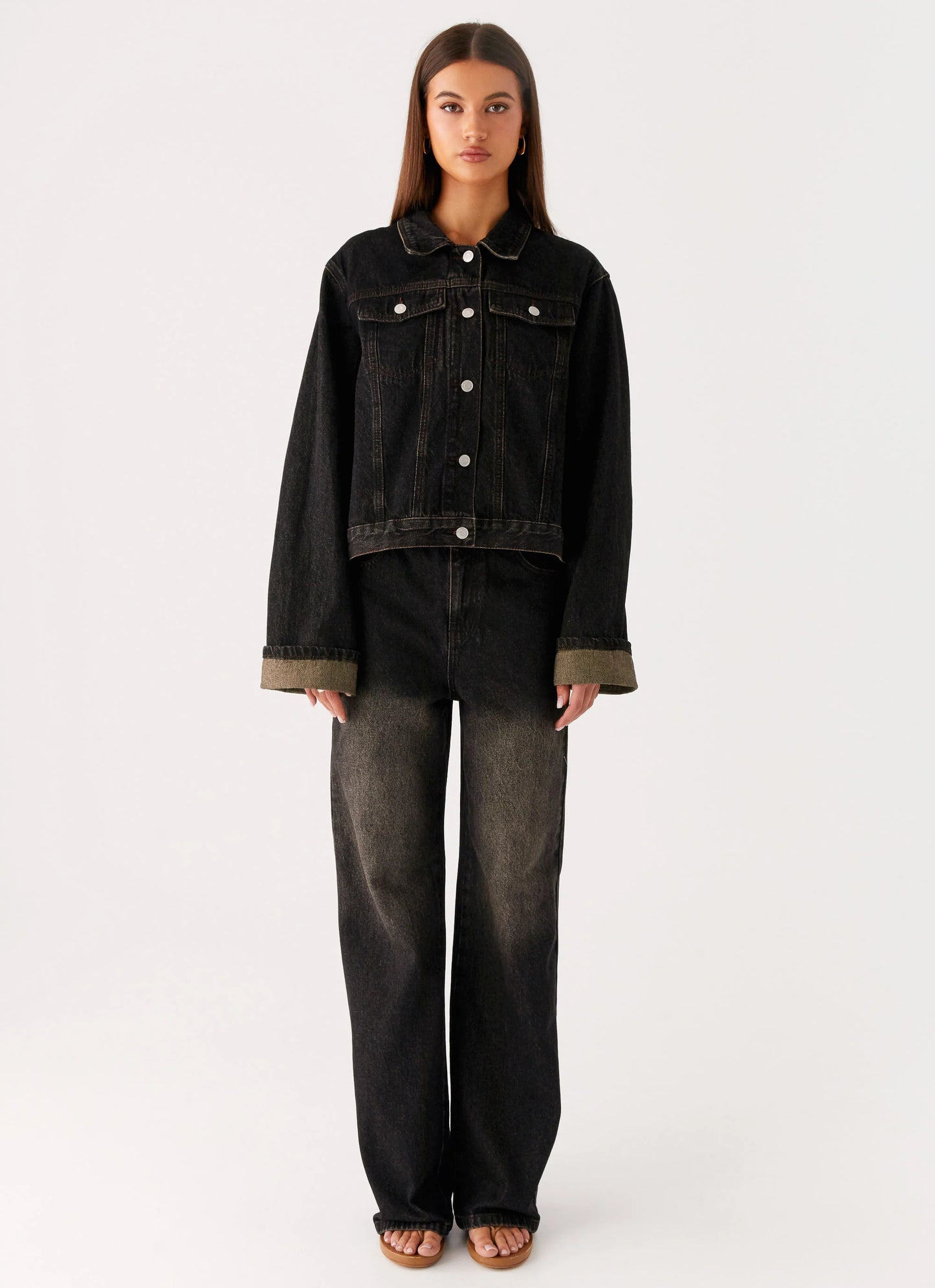 Back Again Oversized Denim Jacket - Acid Charcoal