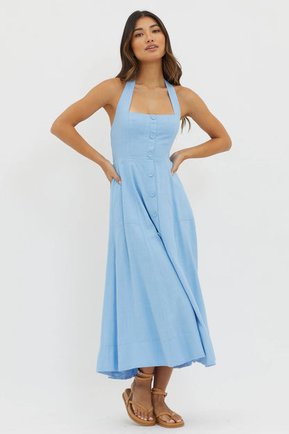 Marybeth Halterneck Midi Dress Blue