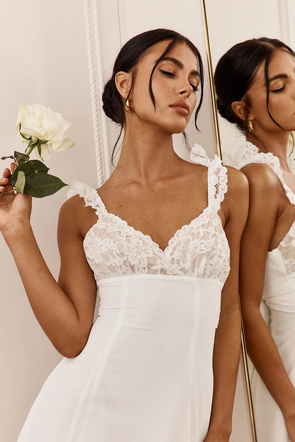 Lakyn Lace Bust Tied Back Mini Dress Ivory