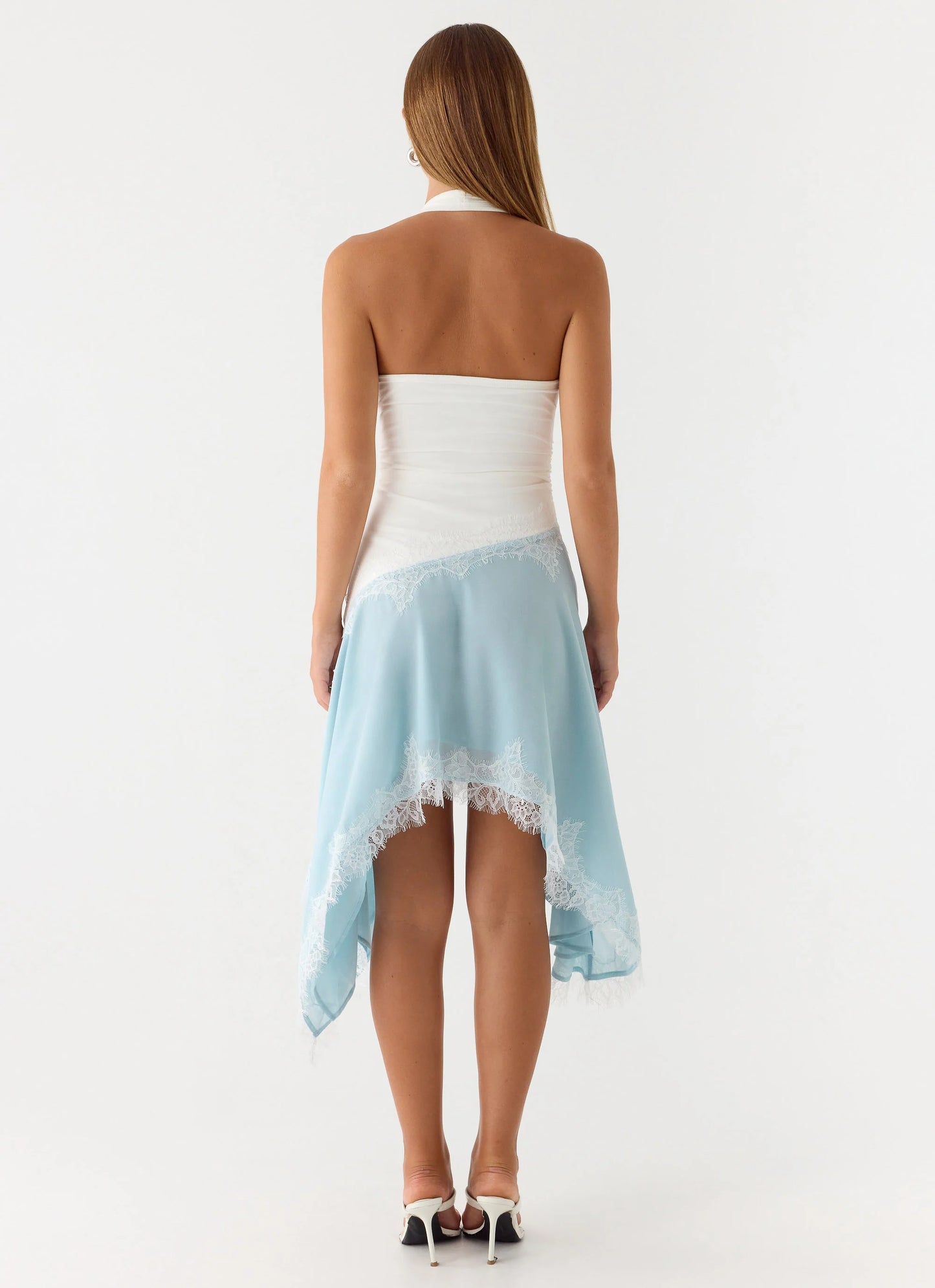 Brionee Midi Dress - Pale Blue & White