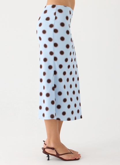 Bahama Low Rise Midi Skirt - Blue Mocha Dot
