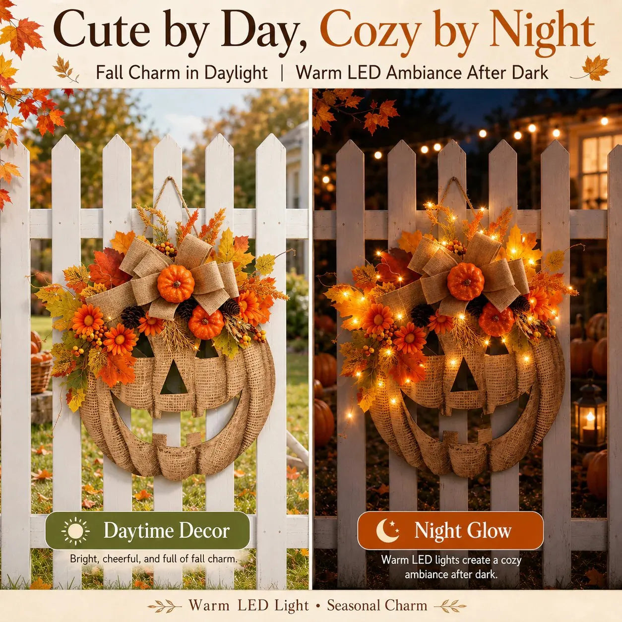 🎃 Lighted Burlap Pumpkin Wreath