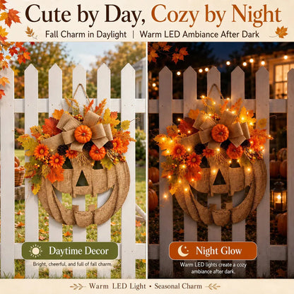 🎃 Lighted Burlap Pumpkin Wreath