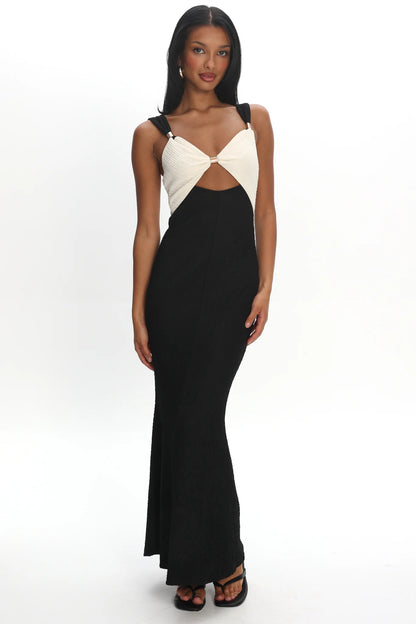 Freyja Contrast Maxi Dress Oyster/Black