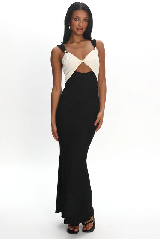 Freyja Contrast Maxi Dress Oyster/Black
