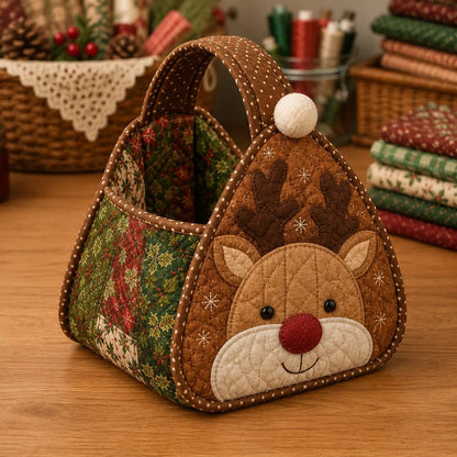 🎄Christmas Character Quilted Carry Basket | Padded Patchwork Fabrics, Layered Appliqué & Soft Carry Handle in DIY Kit or Ready-Made Styles 🎁✨