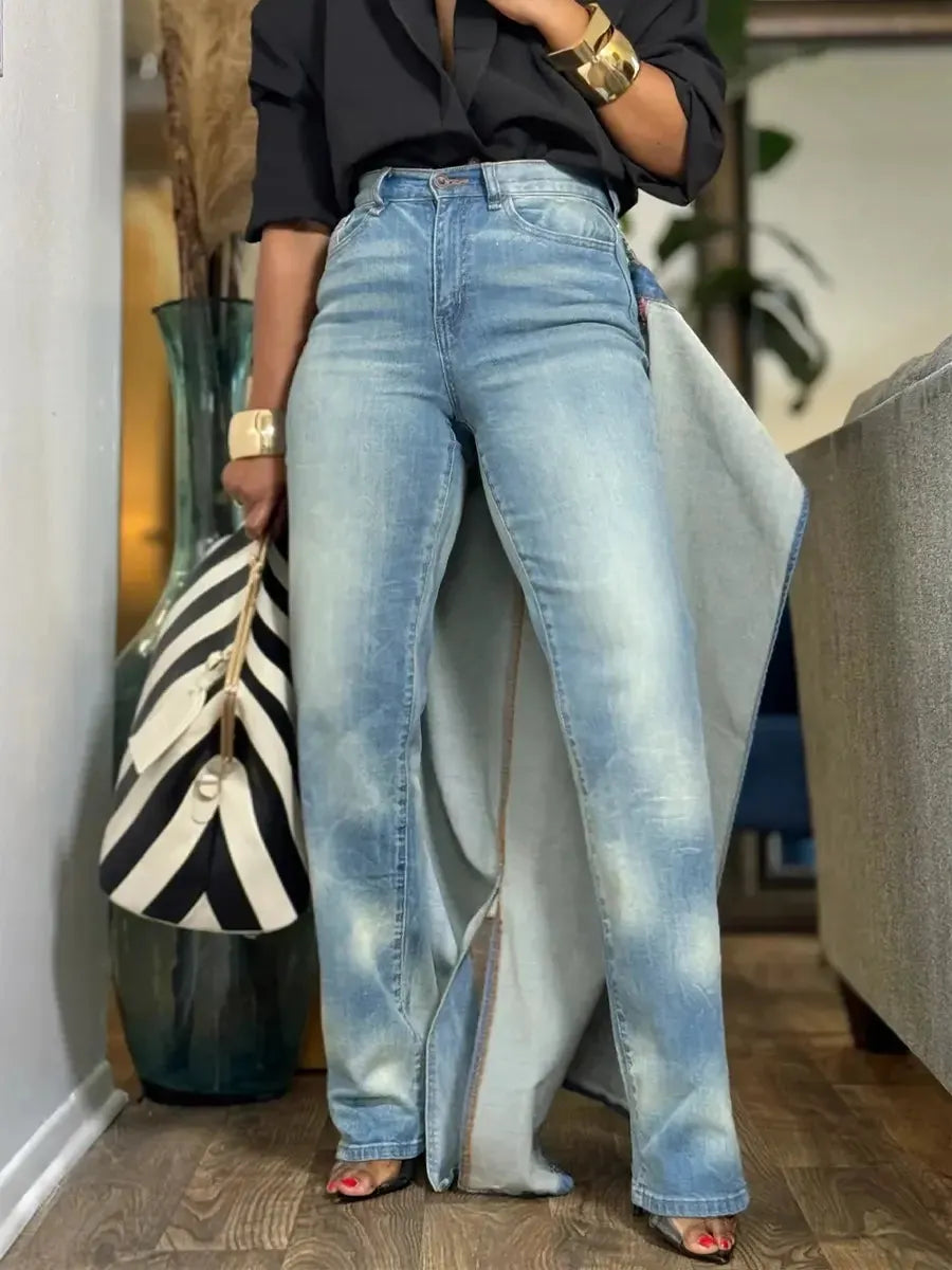 Women's Party Stylish Casual With Skirt Overlay Denim Jeans