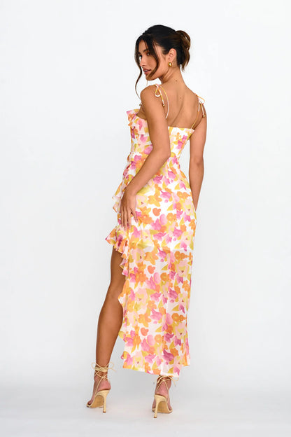 Portofino Cut-Out Split Midi Dress Floral Red