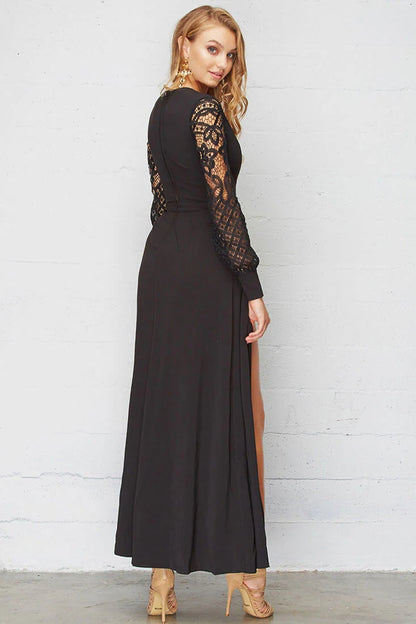 Vana Lacey Crochet Maxi Romper Black